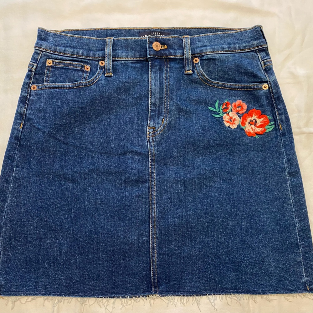 New J. Crew Mercantile Short Embroidered 5 Pocket Denim Skirt Size 4
